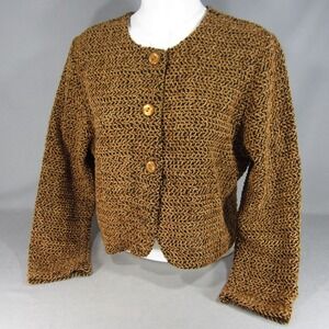 Vtg Studio Works Blazer Jacket Women PM Brown Button Front Textured Boho Cottage